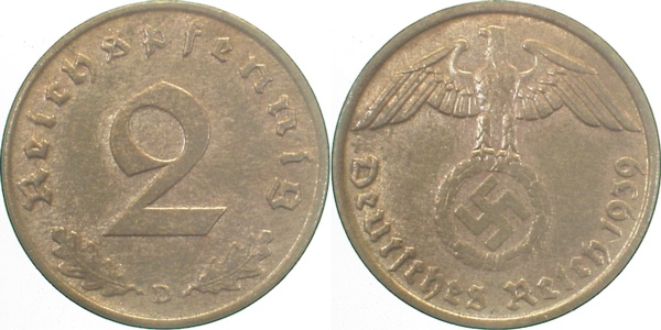 2 Pfennig 1939 D J362 Drittes Reich