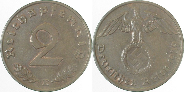 2 Pfennig 1939 E f prfr J362 Drittes Reich
