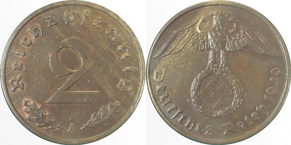 2 Pfennig 1940 A vz/st J362 Drittes Reich