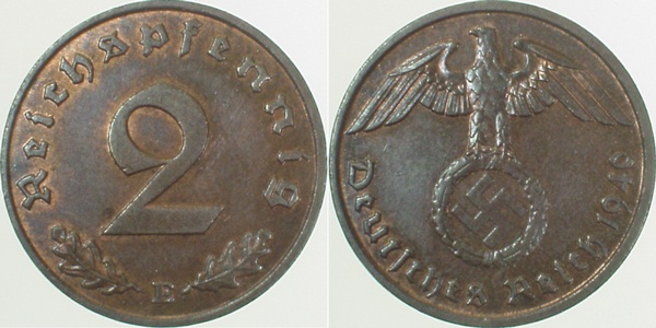 2 Pfennig 1940 E vz J362 Drittes Reich