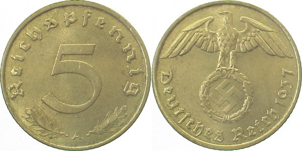 5 Pfennig 1937 A J363 Drittes Reich