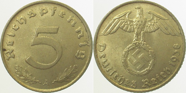 5 Pfennig 1938 A J363 Drittes Reich