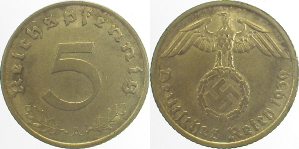 5 Pfennig 1939 A J363 Drittes Reich