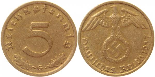 5 Pfennig 1939 G J363 kleiner Fleck