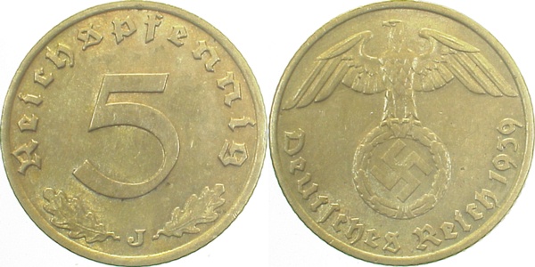 5 Pfennig 1939 J vz/st J363 Drittes Reich