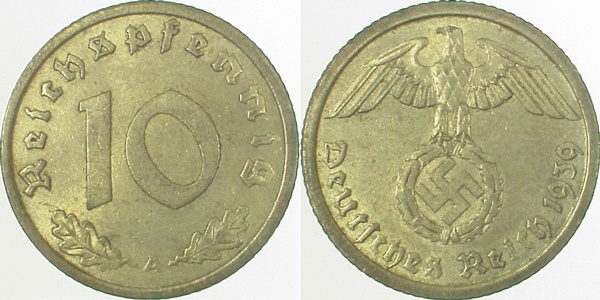 10 Pfennig 1939 A J364 Drittes Reich