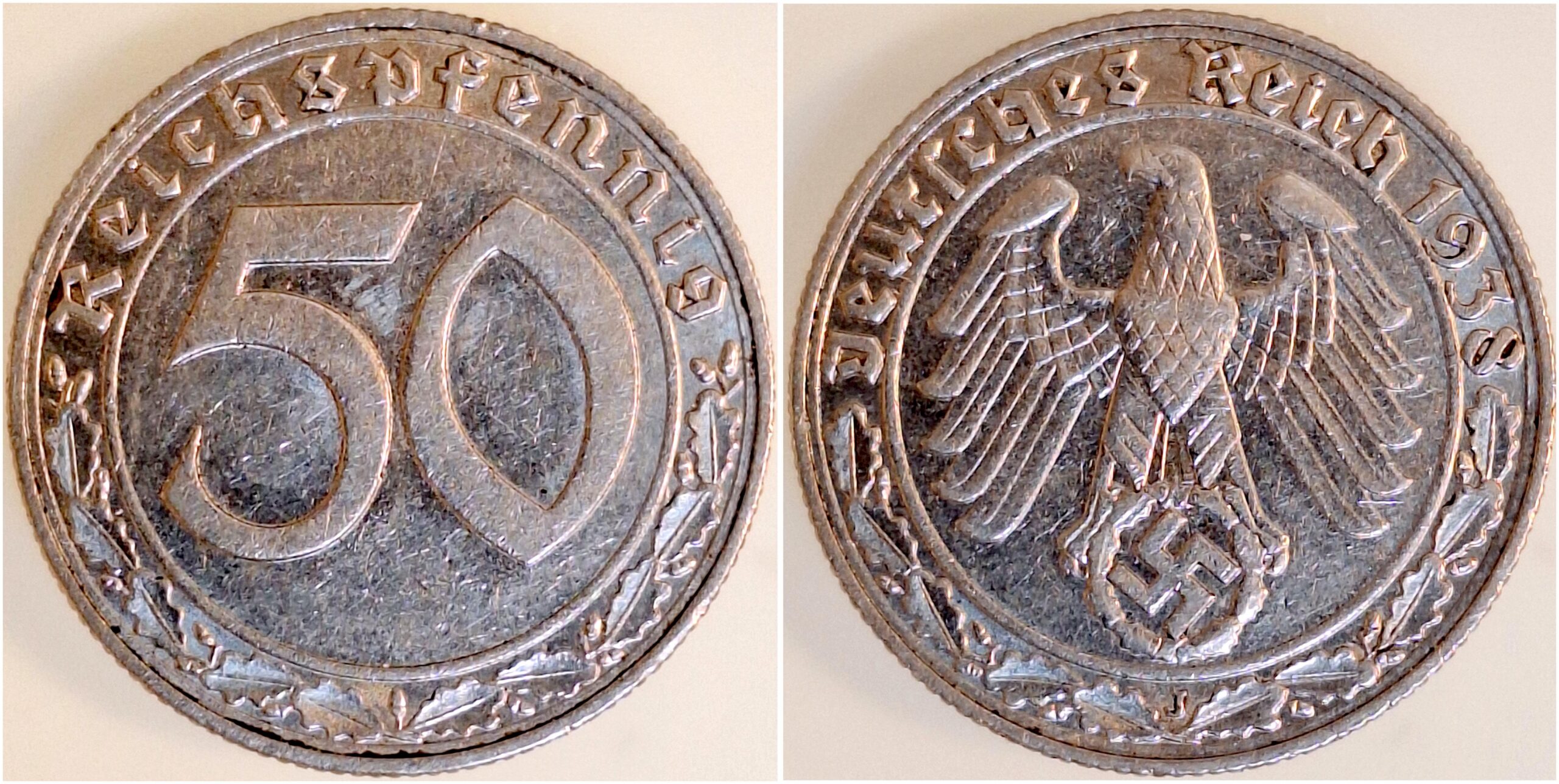 50 Reichspfennig 1938 J ss/vz J365