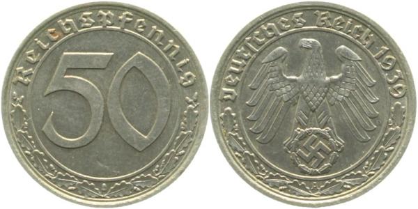 50 Reichspfennig 1939 A vz/stgl J365