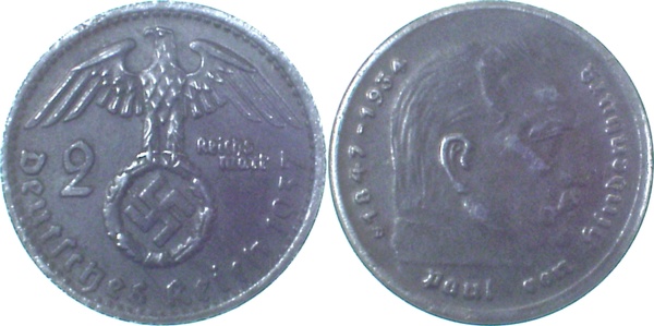 2 Reichsmark Hindenburg Spielgeld ! J366 2 Reichsmark