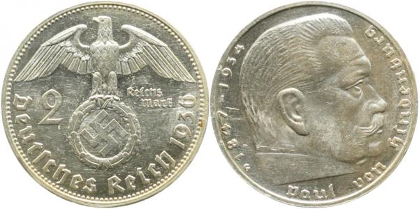 2 Reichsmark Hindenburg 1936 G VZ/STGL
