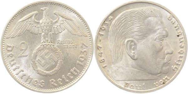 2 Reichsmark Hindenburg 1937 A fast stempelglanz