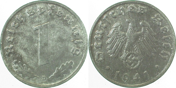 1 Pfennig 1941 D vz J369 vz 1 Pfennig