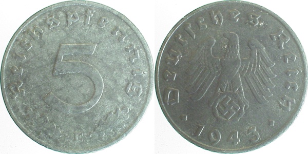 5 Pfennig 1943 E vz- J370 vz- 5 Pfennig