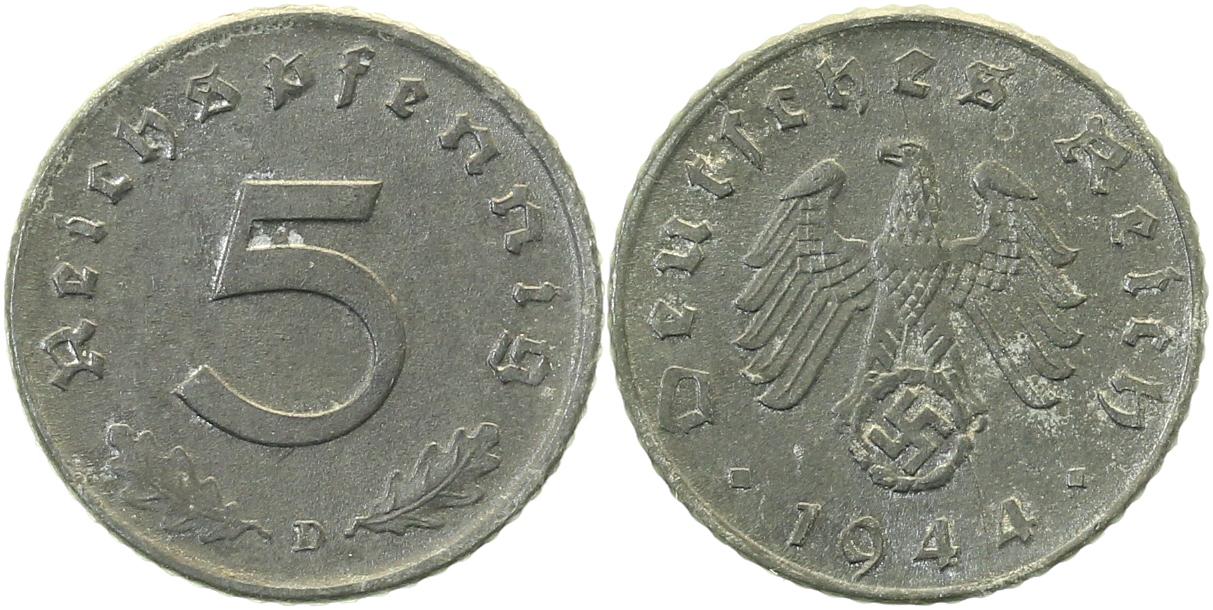 5 Pfennig 1944 D S150 f vz J370 f vz 5 Pfennig