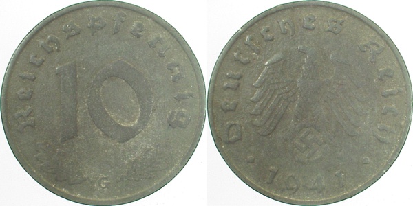 10 Pfennig 1941 G ss/vz J371 ss / vz 10 Pfennig