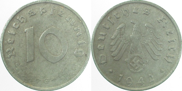 10 Pfennig 1942 G ss/vz J371 ss / vz 10 Pfennig