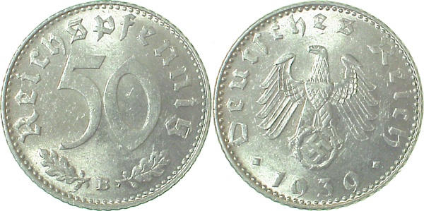 50 Reichspfennig 1939 B vz/stgl J372