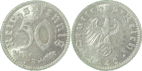 50 Pfennig 1940 D vz+/min Korr Fleck J372 50 Pfennig