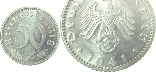 50 Reichspfennig 1941 A f st/stgl Jahreszahl doppelt J 372
