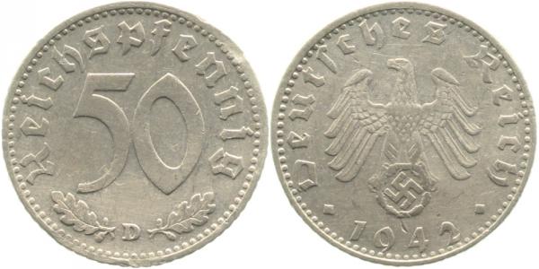 50 Reichspfennig 1942 D ss/vz J372