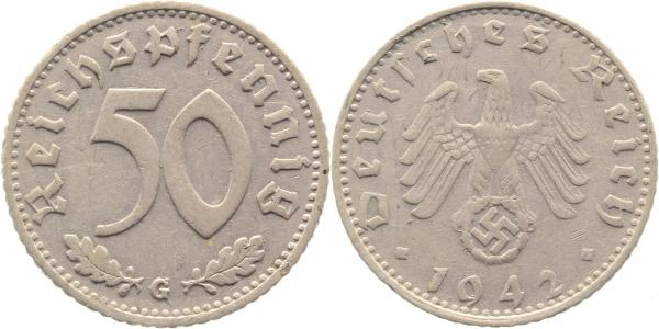 50 Reichspfennig 1942 G vz zaponiert ! J372