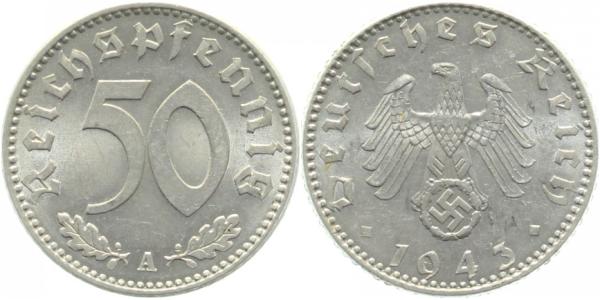 50 Reichspfennig 1943 A vz/st/prfr! J372