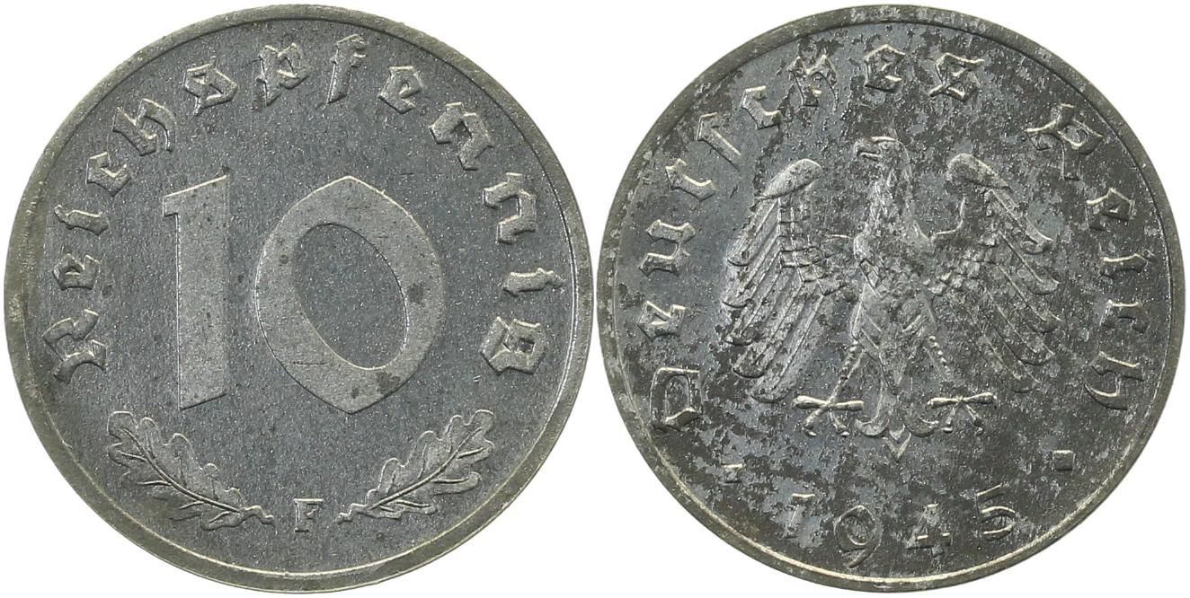 10 Pfennig 1945 F Alliierte Besatzung Polierte Platte RAR