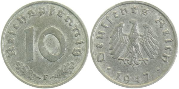 10 Pfennig 1947 F ss/vz J375 Alliierte Besatzung