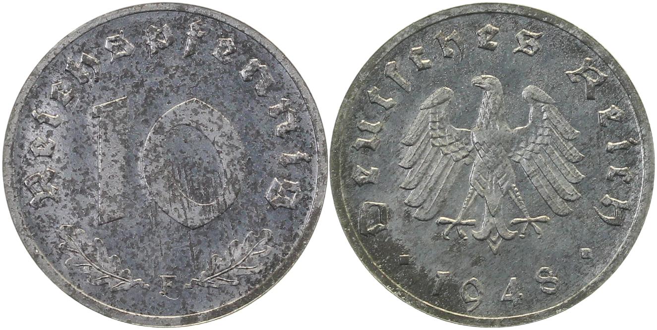 10 Pfennig 1948 F Polierte Platte zaponiert Proof J375 0.0