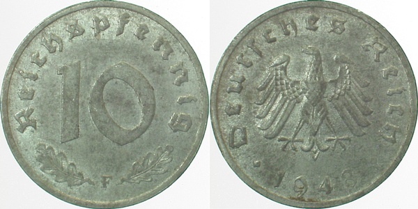 10 Pfennig 1948 F prfr J375 Alliierte Besatzung