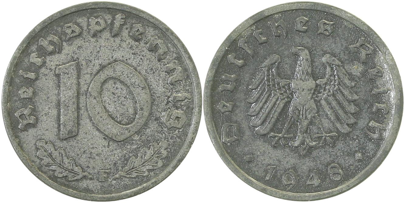 10 Pfennig 1948 F Alliierte Besatzung "F"schwach geprägt