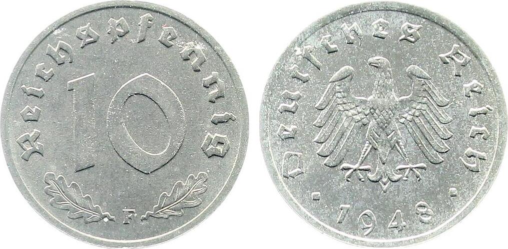 10 Pfennig 1948 FJ375 stgl Alliierte Besatzung