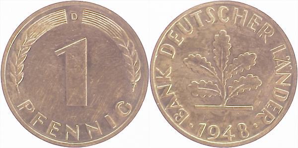 1 Pfennig 1948 D BDL Polierte Platte gereinigt