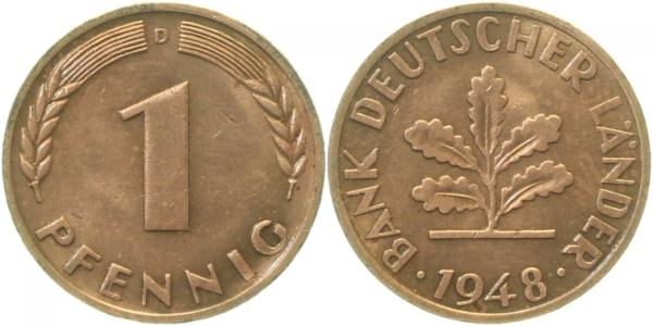 1 Pfennig 1948 D vz/st J376 vz/st 1 Pfennig