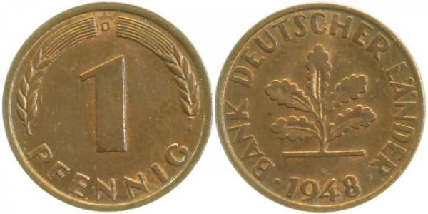1 Pfennig 1948 D vz J376 vz 1 Pfennig