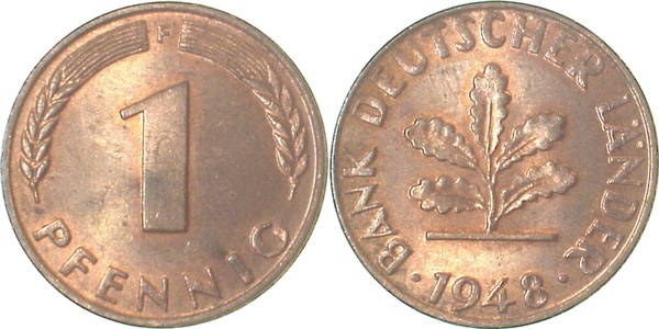 1 Pfennig 1948 F stgl J376 stgl 1 Pfennig