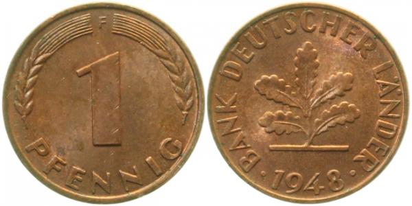 1 Pfennig 1948 F Bank Deutscher Länder fast stempelglanz