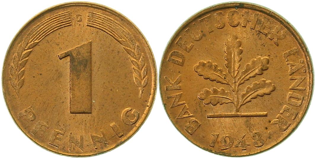 1 Pfennig 1948 G stempelglanz fein 37648G-0.9