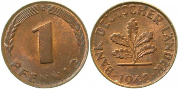 1 Pfennig 1948 G stgl J376 Bank Deutscher Länder