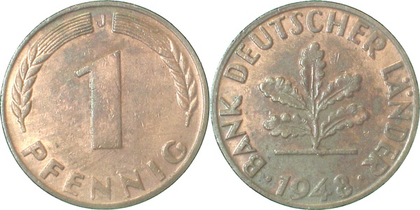 1 Pfennig 1948 G vz+ J376 vz+ 1 Pfennig