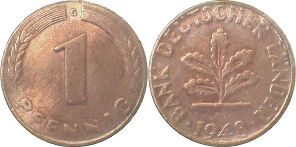 1 Pfennig 1948 G ss/vz J376 Bank Deutscher Länder