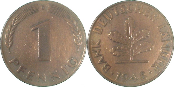 1 Pfennig 1948 J ss/vz J376 ss / vz 1 Pfennig