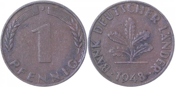 1 Pfennig 1948 J Variante Münzzeichen hoch kurz EPA
