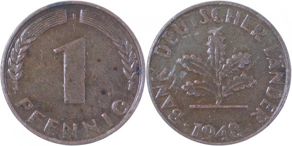 1 Pfennig 1948 J Variante Mzz tiefstehend kurz EPA 4V5