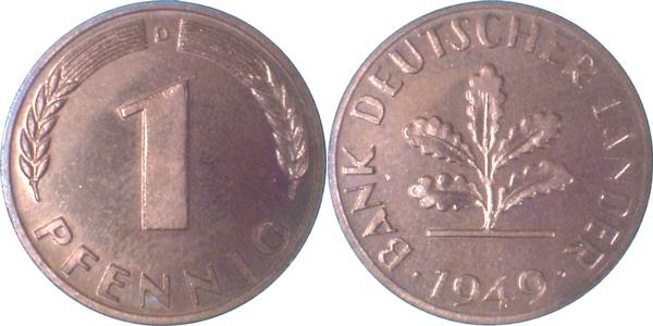 1 Pfennig 1949 D BDL Polierte Platte, Auflage 250 Ex.