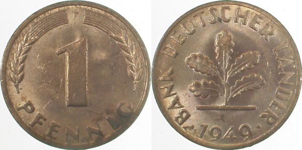 1 Pfennig 1949 F bfr kl Fleck J376
