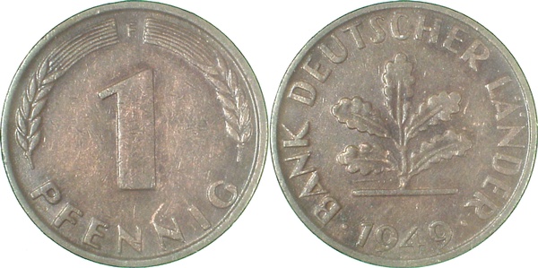 1 Pfennig 1949 F f bfr J376 f bfr 1 Pfennig