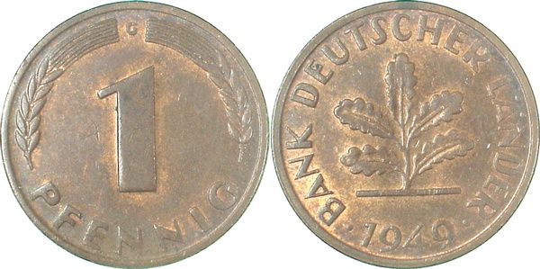 1 Pfennig 1949 G vz/st J376, fast bfr.