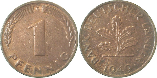 1 Pfennig 1949 G vz J376 vz 1 Pfennig