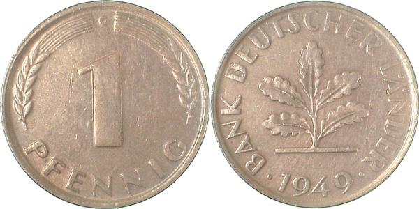 1 Pfennig 1949 G sehe schön/vorzüglich J376